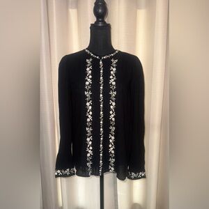 Wonderly Black Blouse with White Floral Embroidery